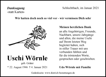 Traueranzeige von Uschi Wörnle von Waiblinger Kreiszeitung