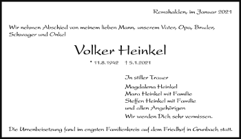 Traueranzeige von Volker Heinkel von Waiblinger Kreiszeitung