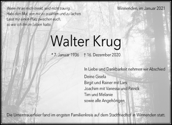 Traueranzeige von Walter Krug von Waiblinger Kreiszeitung