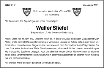 Traueranzeige von Walter Stiefel von Waiblinger Kreiszeitung