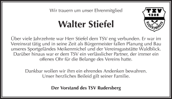 Traueranzeige von Walter Stiefel von Waiblinger Kreiszeitung