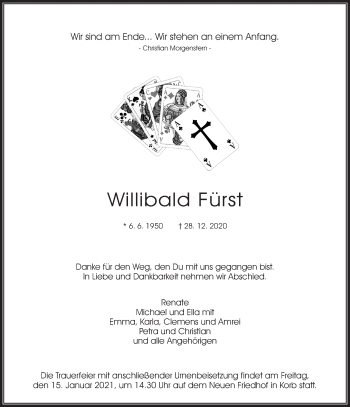 Traueranzeige von Willibald Fürst von Waiblinger Kreiszeitung