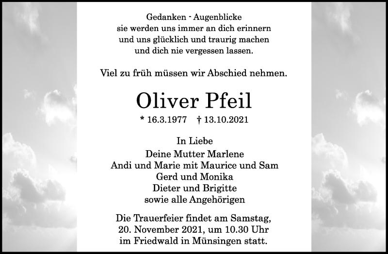  Traueranzeige für Oliver Pfeil vom 19.10.2021 aus Waiblinger Kreiszeitung
