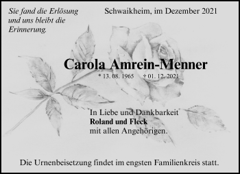 Traueranzeige von Carola Amrein-Menner von Waiblinger Kreiszeitung