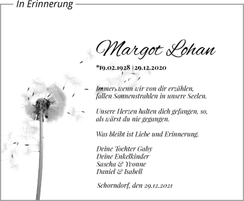 Traueranzeige von Margot Lohan von Waiblinger Kreiszeitung