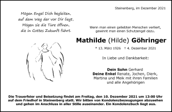 Traueranzeige von Mathilde Göhringer von Waiblinger Kreiszeitung