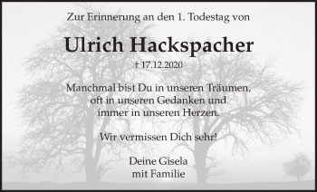Traueranzeige von Ulrich Hackspacher von Waiblinger Kreiszeitung