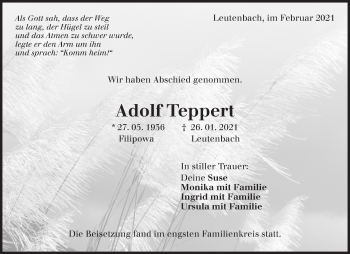 Traueranzeige von Adolf Teppert von Waiblinger Kreiszeitung