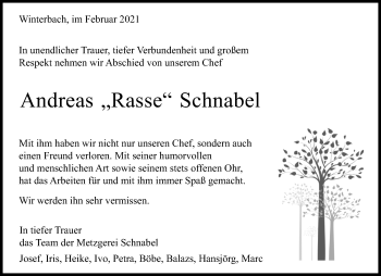 Traueranzeige von Andreas Schnabel von Waiblinger Kreiszeitung