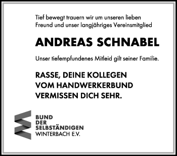 Traueranzeige von Andreas Schnabel von Waiblinger Kreiszeitung