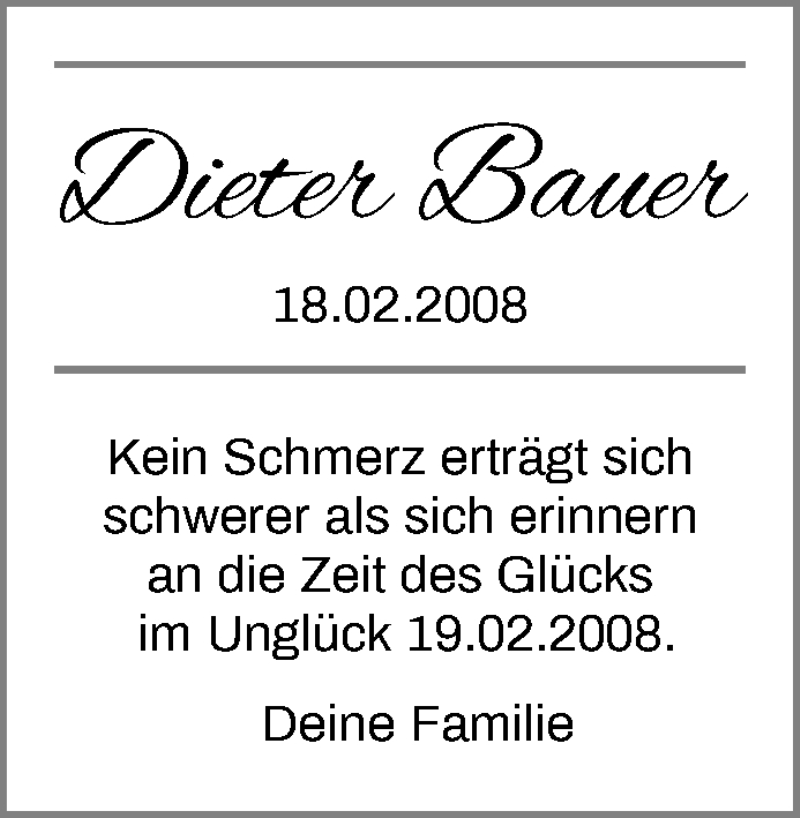 Traueranzeige für Dieter Bauer vom 18.02.2021 aus Waiblinger Kreiszeitung