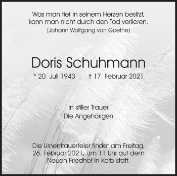 Traueranzeige von Doris Schuhmann von Waiblinger Kreiszeitung