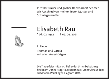 Traueranzeige von Elisabeth Rau von Waiblinger Kreiszeitung