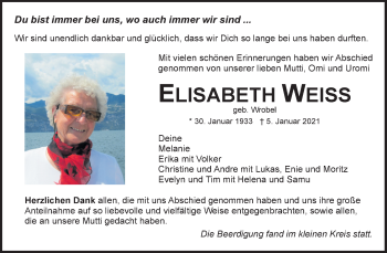 Traueranzeige von Elisabeth Weiss von Waiblinger Kreiszeitung