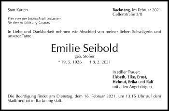 Traueranzeige von Emilie Seibold von Waiblinger Kreiszeitung