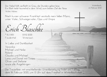 Traueranzeige von Erich Blaschke von Waiblinger Kreiszeitung