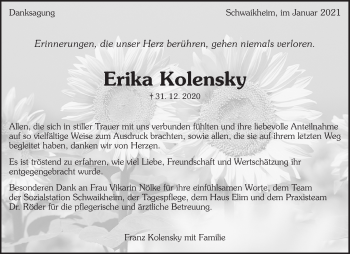 Traueranzeige von Erika Kolensky von Waiblinger Kreiszeitung