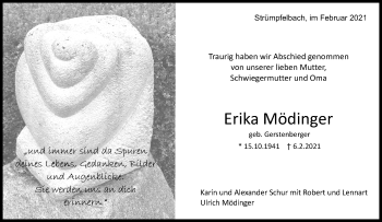 Traueranzeige von Erika Mödinger von Waiblinger Kreiszeitung