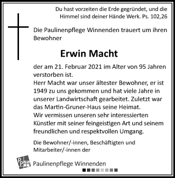Traueranzeige von Erwin Macht von Waiblinger Kreiszeitung