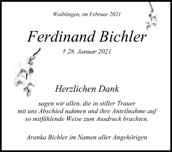 Traueranzeige von Ferdinand Bichler von Waiblinger Kreiszeitung