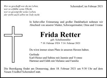 Traueranzeige von Frida Retter von Waiblinger Kreiszeitung