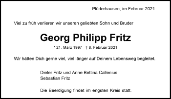 Traueranzeige von Georg Philipp Fritz von Waiblinger Kreiszeitung