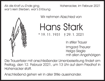Traueranzeige von Hans Stark von Waiblinger Kreiszeitung