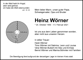 Traueranzeige von Heinz Wörner von Waiblinger Kreiszeitung
