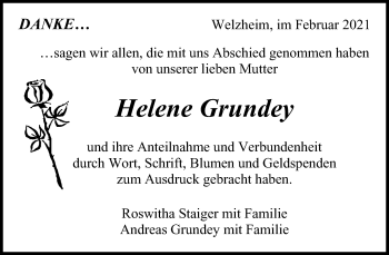 Traueranzeige von Helene Grundey von Waiblinger Kreiszeitung