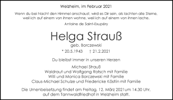 Traueranzeige von Helga Strauß von Waiblinger Kreiszeitung