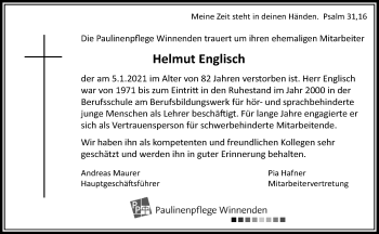Traueranzeige von Helmut Englisch von Waiblinger Kreiszeitung