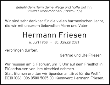 Traueranzeige von Hermann Friesen von Waiblinger Kreiszeitung