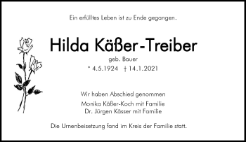 Traueranzeige von Hilda Käßer-Treiber von Waiblinger Kreiszeitung