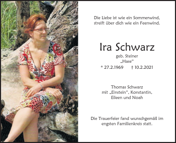 Traueranzeige von Ira Schwarz von Waiblinger Kreiszeitung