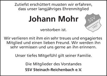 Traueranzeige von Johann Mohr von Waiblinger Kreiszeitung