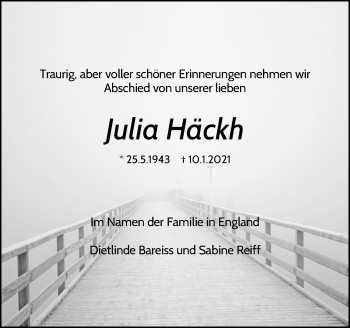 Traueranzeige von Julia Häckh von Waiblinger Kreiszeitung