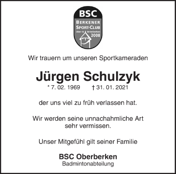 Traueranzeige von Jürgen Schulzyk von Waiblinger Kreiszeitung