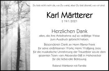 Traueranzeige von Karl Märtterer von Waiblinger Kreiszeitung
