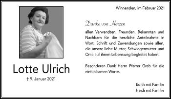 Traueranzeige von Lotte Ulrich von Waiblinger Kreiszeitung