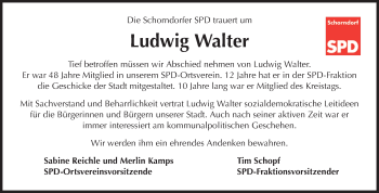 Traueranzeige von Ludwig Walter von Waiblinger Kreiszeitung