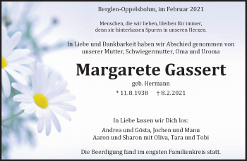 Traueranzeige von Margarete Gassert von Waiblinger Kreiszeitung