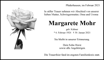 Traueranzeige von Margarete Mohr von Waiblinger Kreiszeitung