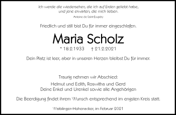 Traueranzeige von Maria Scholz von Waiblinger Kreiszeitung