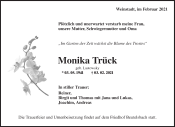 Traueranzeige von Monika Trück von Waiblinger Kreiszeitung