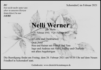 Traueranzeige von Nelli Werner von Waiblinger Kreiszeitung