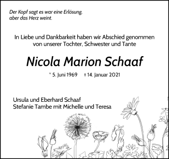 Traueranzeige von Nicola Marion Schaaf von Waiblinger Kreiszeitung