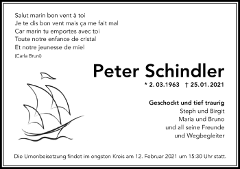 Traueranzeige von Peter Schindler von Waiblinger Kreiszeitung