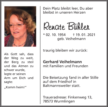 Traueranzeige von Renate Bühler von Waiblinger Kreiszeitung
