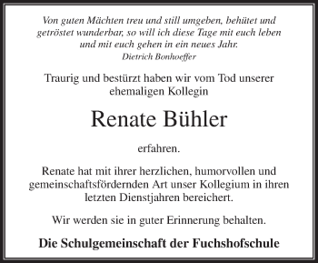 Traueranzeige von Renate Bühler von Waiblinger Kreiszeitung