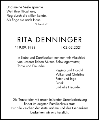 Traueranzeige von Rita Denninger von Waiblinger Kreiszeitung